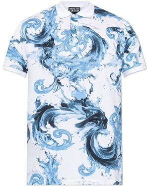 Versace Jeans Couture Polo Shirt With 'Barocco' Print - Blue