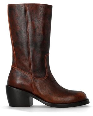 Dries Van Noten Leather Heeled Ankle Boots - Brown
