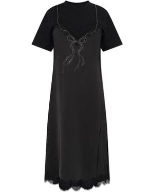 Blumarine Long Dress With Sewn-In Lace - Black