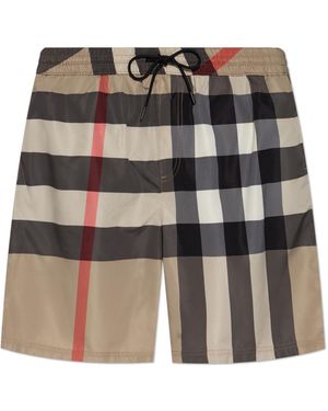 Burberry Checked Pattern Swim Shorts - Natural