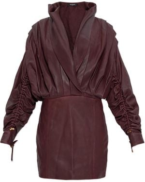 Balmain Leather Dress - Purple