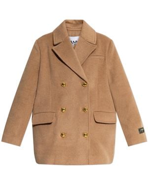 Ganni Double-Breasted Coat - Natural