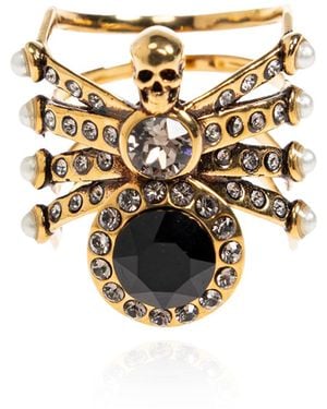 McQueen Ring With Shimmering Crystals - White