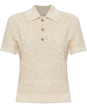 Balmain Polo Shirt With Lurex Yarn - Natural