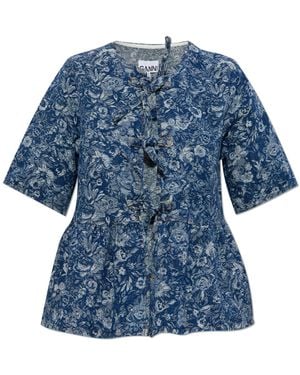 Ganni Jacquard Denim Top - Blue