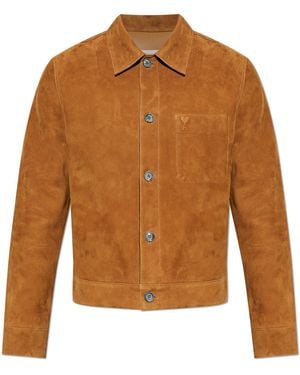 Ami Paris Suede Jacket With Embossed Logo - Brown