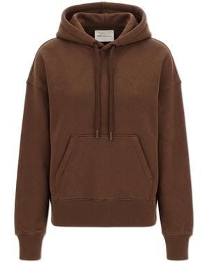 Ami Paris Hoodie With Hood - Brown
