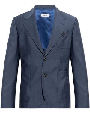 Versace Wool Blazer With Single Vent - Blue