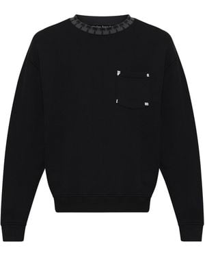 Palm Angels Cotton Sweatshirt With Pocket - Black