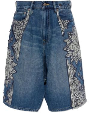 R13 Denim Bermuda Shorts With Appliqués - Blue
