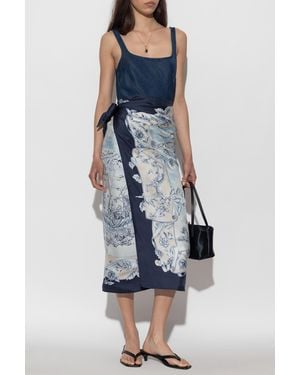 Ferragamo Silk Pareo With Floral Motif - Blue