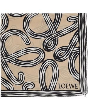 Loewe Silk Scarf With Print - Natural