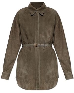 Fendi Suede Shirt With Side Slits - Green