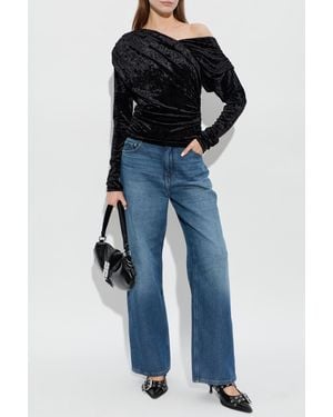Ganni Velvet Top With Draping - Blue