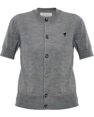 Ami Paris Wool Cardigan With Short Sleeves - Grey