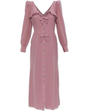 Alessandra Rich Silk Dress With Polka Dot Pattern - Purple