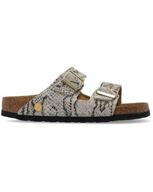 Birkenstock 'Arizona Rivet Logo' Slides - White