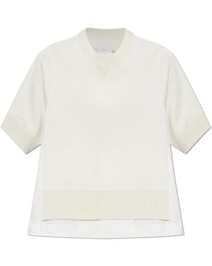 Sacai Turtleneck Made Of Combined Materials - White