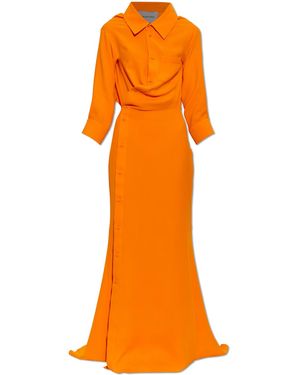 Balenciaga Silk Dress With Long Sleeves - Orange