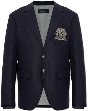 DSquared² Wool Blazer With Embroidered Logo - Blue