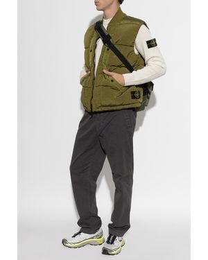 Stone Island Quilted Vest With Logo Patch - Green