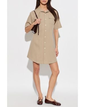 Ami Paris Wool Dress With A Striped Pattern - Natural