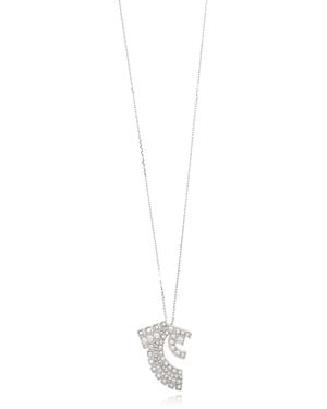 Ferragamo Necklace With A Pendant Featuring Shimmering Crystals - White