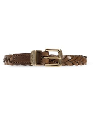 Etro Leather Belt With Decorative Weave - Brown