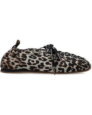 Ganni Lace-Up Ballerinas With Animal Print - Black