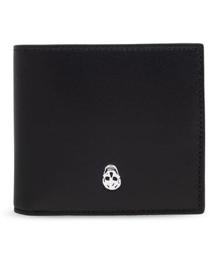 McQueen Leather Wallet With Printed Logo - Black
