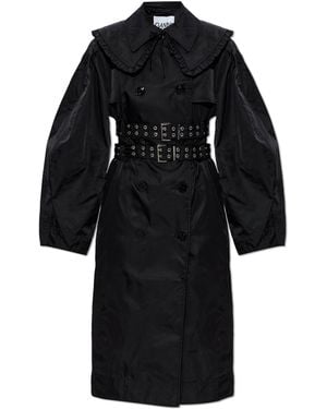 Ganni Coat With Detachable Collar - Black