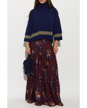 Etro Turtleneck With Fringes On The Sides - Blue