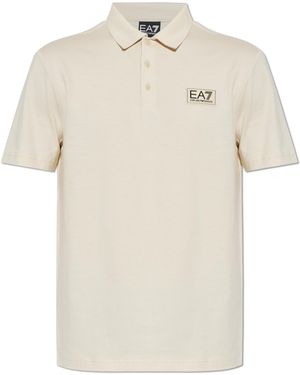EA7 Polo Shirt With Logo Patch - Natural