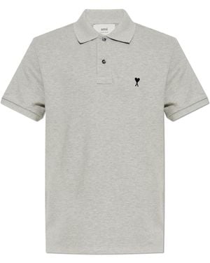 Ami Paris Polo With Logo - Grey