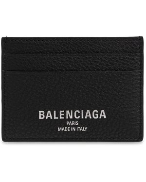 Balenciaga Leather Card Holder With Logo - Black