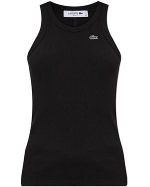 Lacoste Ribbed Top With Logo Patch - Black