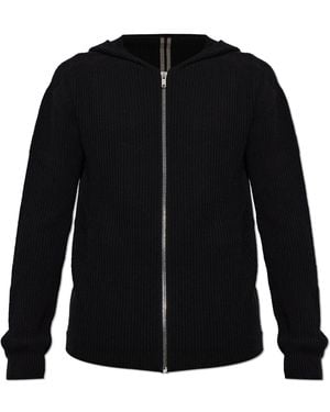 Rick Owens Wool Cardigan With Hood - Black