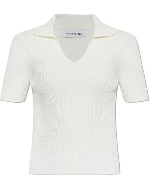 Lacoste Ribbed Polo Shirt With Logo Patch - White