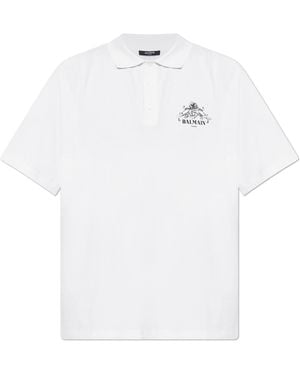 Balmain Polo Shirt With Printed Logo - White