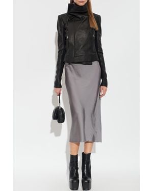 Rick Owens Leather Jacket With Stand-Up Collar - Black