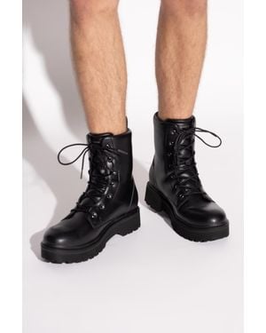 Versace Jeans Couture Leather Lace-Up Boots With Logo - Black