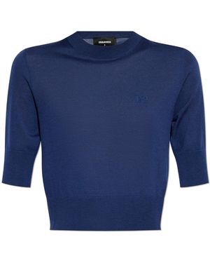 DSquared² Wool Top With Embroidered Logo - Blue