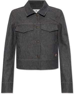 Courreges Denim Jacket With Embroidered Logo - Grey