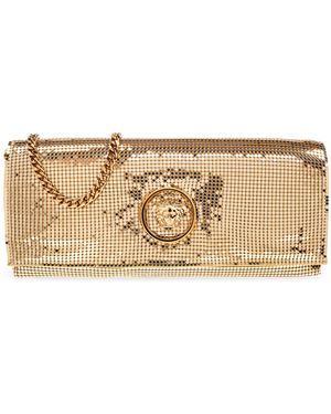 Versace Clutch With Shimmering Crystals - Natural