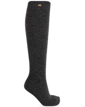 Ganni Long Socks With Logo - Black
