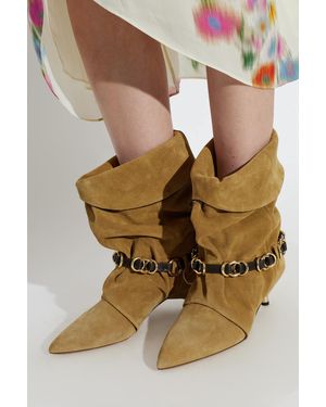 Isabel Marant Suede Heeled Ankle Boots 'Edrik Rings' - Natural