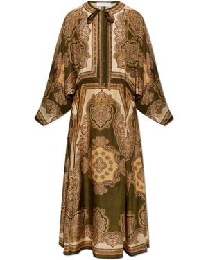 Zimmermann Silk Dress With Wide Sleeves - Natural