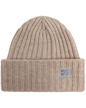 Ganni Cap With Embroidered Logo - Natural