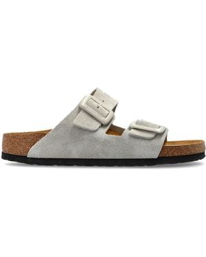 Birkenstock 'Arizona Cushion Buckle Suede' Slides - White