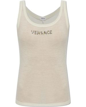 Versace Wool Top With Shimmering Logo - White